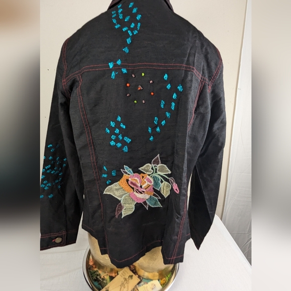 Indigo Moon Embellished Black Jacket Vibrant Floral & Abstract Designs Medium - Picture 5 of 15